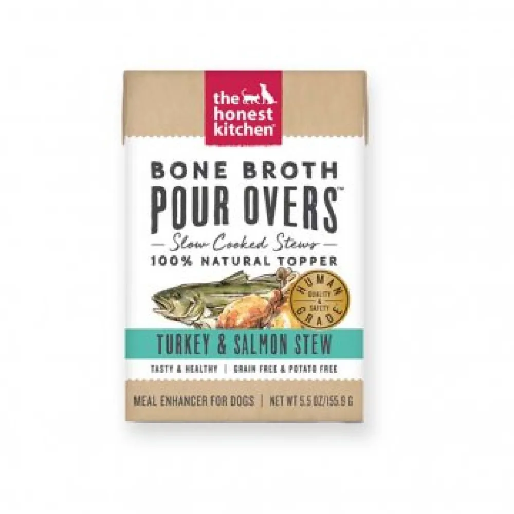 The Honest Kitchen Food Toppings | Broth^Bone Broth Pour Overs Turkey & Salmon Stew Dog Food Topper, 5.5-oz