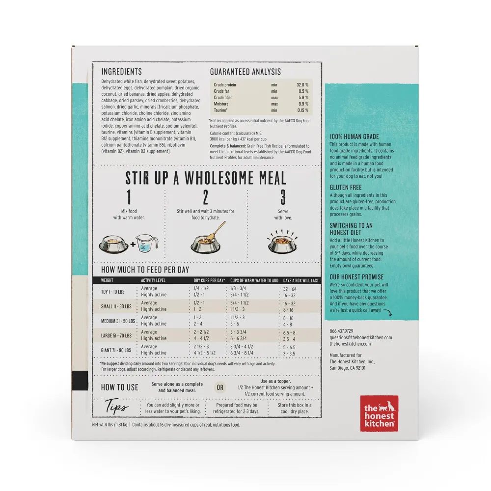 The Honest Kitchen Air-Dried & Dehydrated Food^Fish Recipe Grain-Free Dehydrated Dog Food, 4-lb box