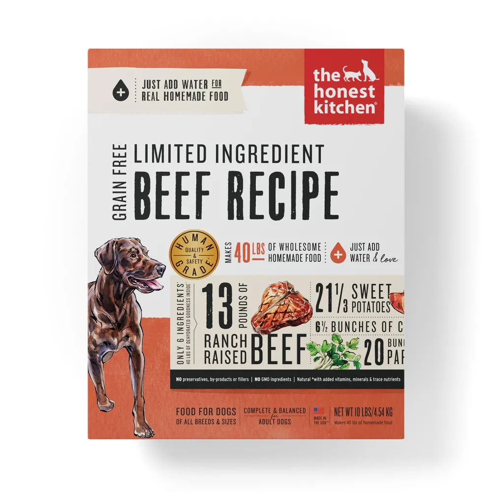 The Honest Kitchen Air-Dried & Dehydrated Food^Limited Ingredient Beef Recipe Dehydrated Dog Food, 10-lb box