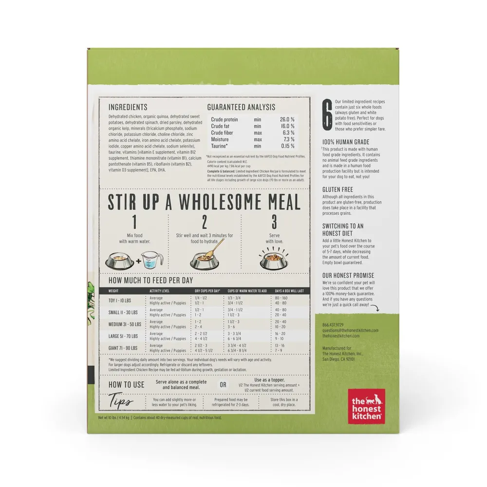 The Honest Kitchen Air-Dried & Dehydrated Food^Limited Ingredient Chicken Recipe Dehydrated Dog Food, 10-lb box