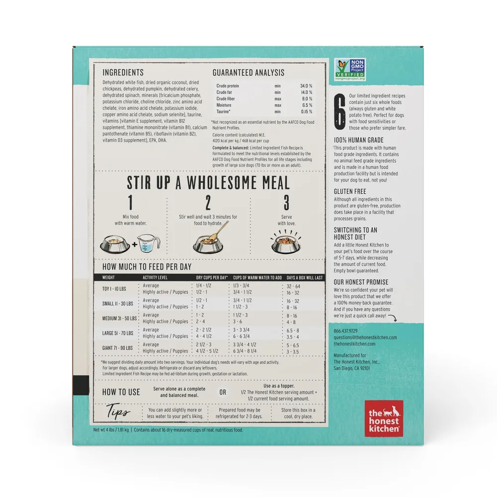 The Honest Kitchen Air-Dried & Dehydrated Food^Limited Ingredient Fish Recipe Dehydrated Dog Food, 4-lb box