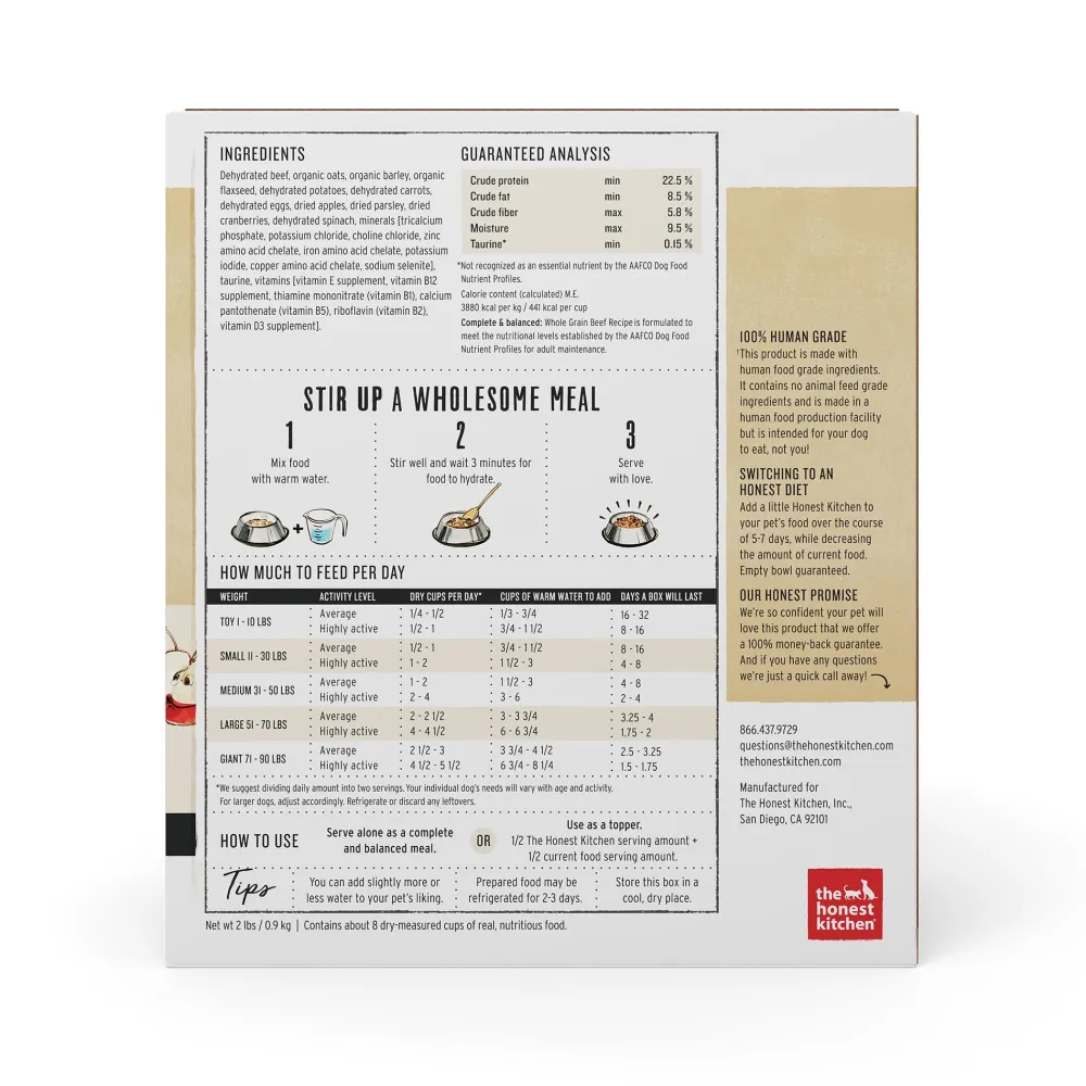 The Honest Kitchen Air-Dried & Dehydrated Food^Whole Grain Beef Recipe Dehydrated Dog Food, 2-lb box