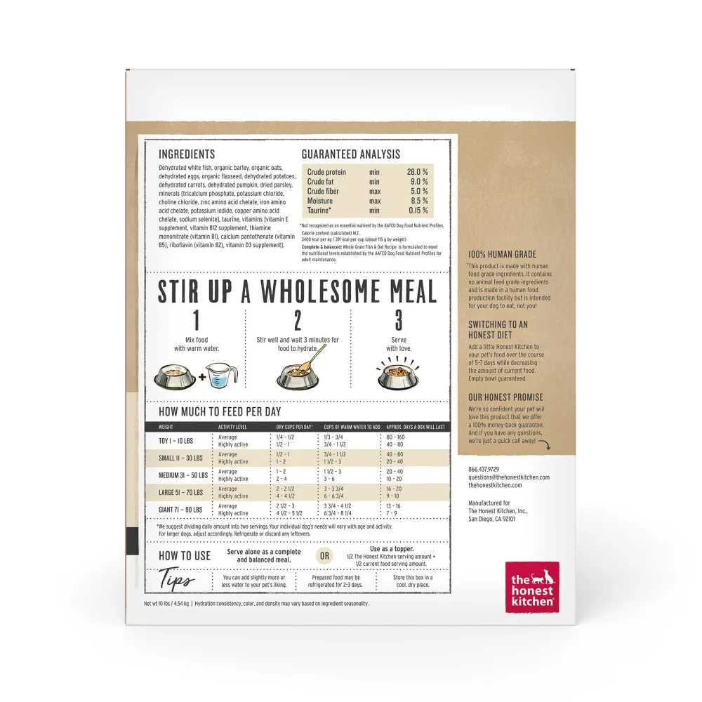 The Honest Kitchen Air-Dried & Dehydrated Food^Whole Grain Fish & Oat Dehydrated Dog Food, 10-lb