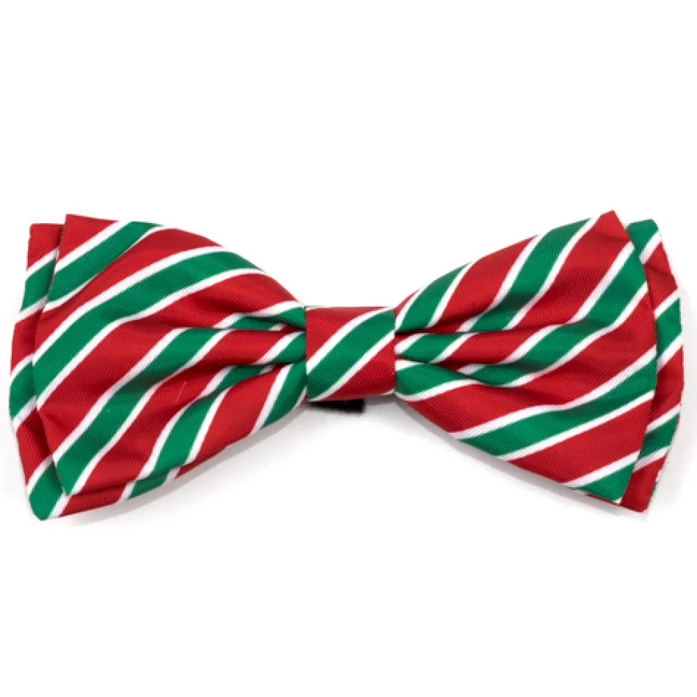 The Worthy Dog Apparel & Accessories | Apparel & Accessories^Holiday Stripe Pet Bow Tie, Red/Green, Small