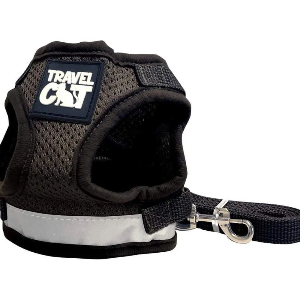 Travel Cat Leashes & Collars | Leashes & Collars^The True Adventurer Reflective Cat Harness & Leash, Black, Medium
