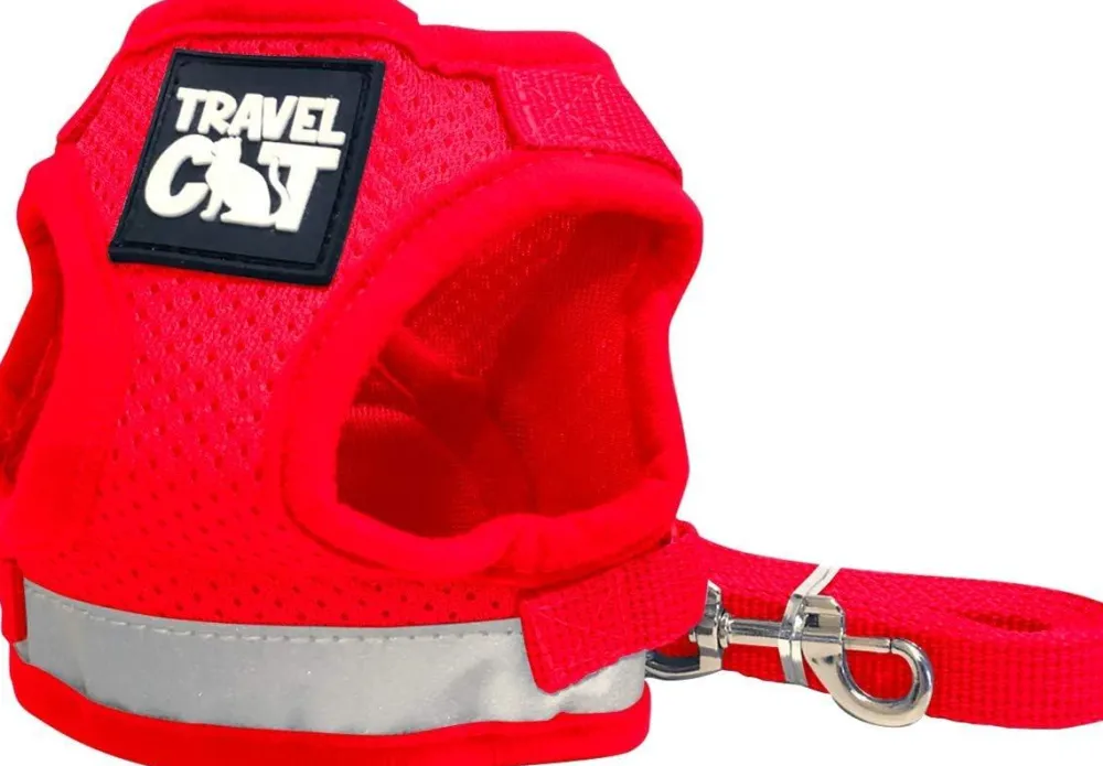 Travel Cat Leashes & Collars | Leashes & Collars^The True Adventurer Reflective Cat Harness & Leash, Red, Small