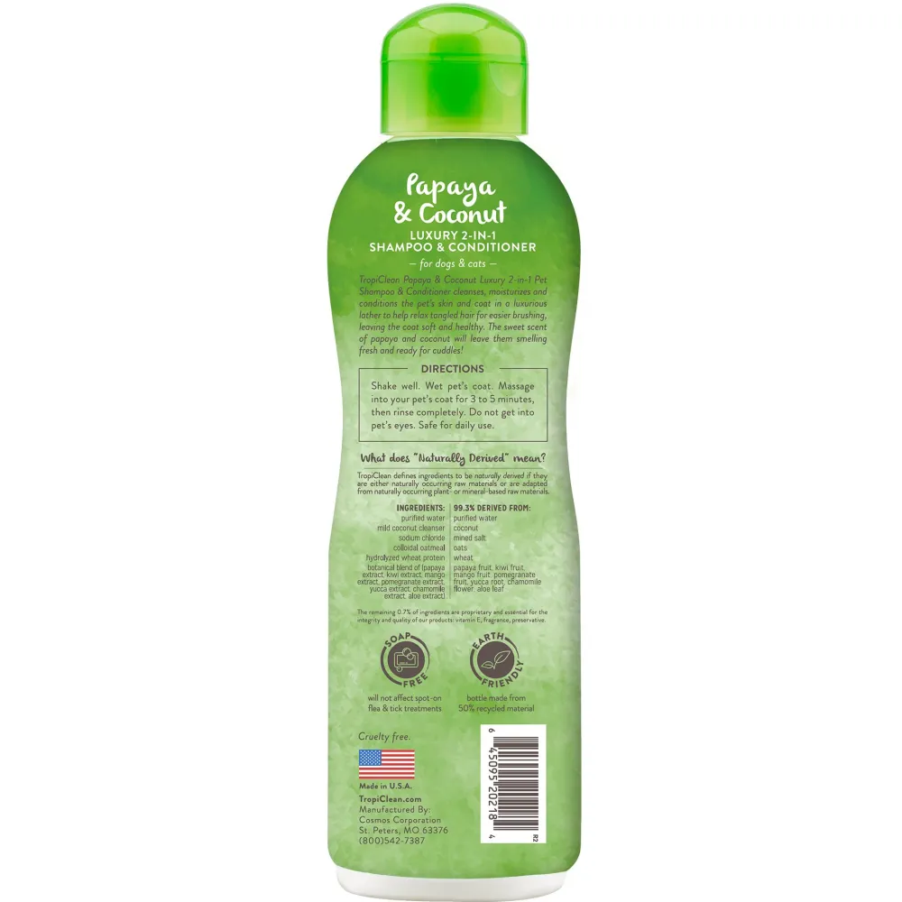 Tropiclean Grooming | Grooming^Papaya & Coconut Luxury 2-in-1 Pet Shampoo & Conditioner, 20-oz