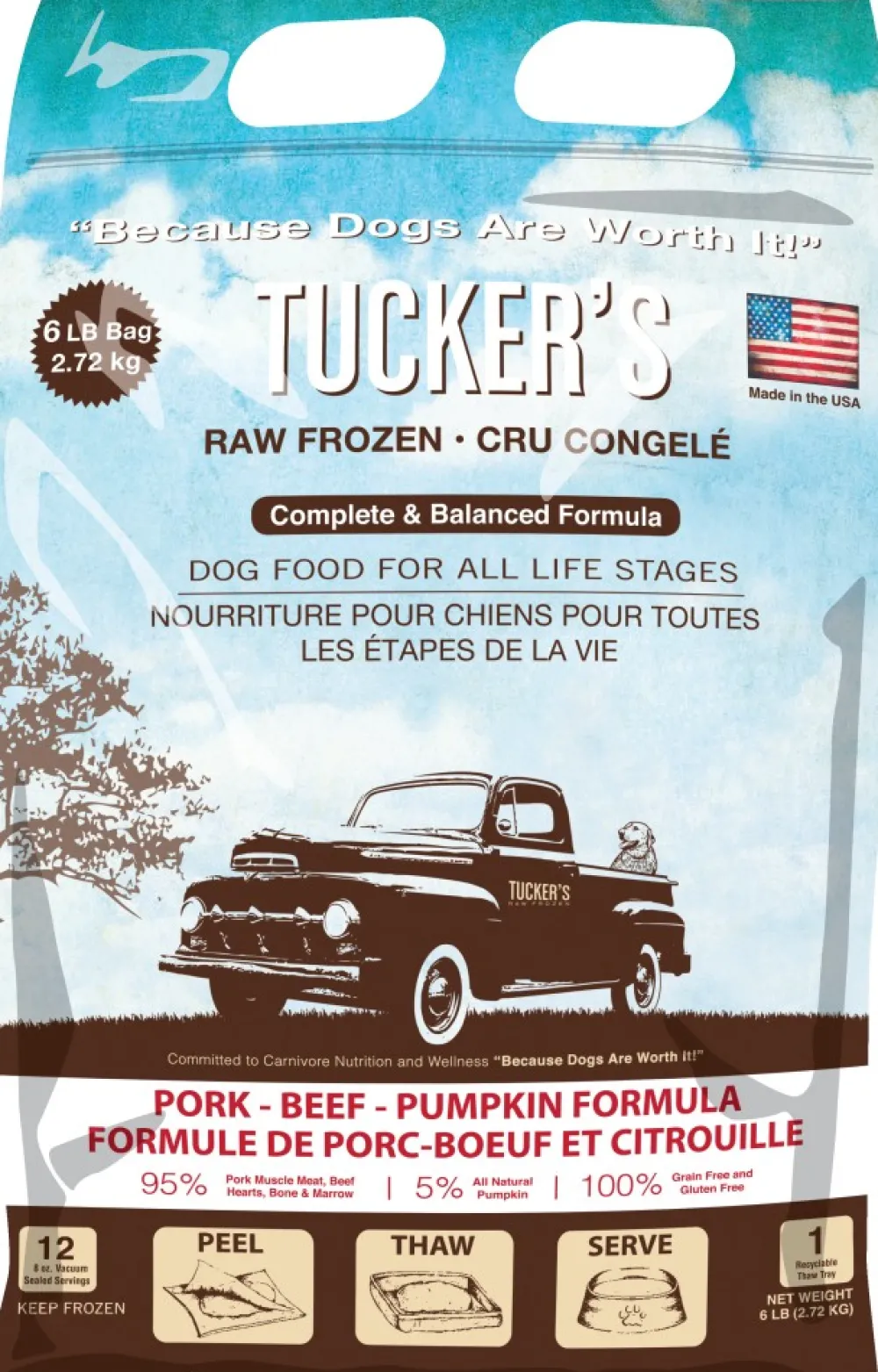 Tucker's Frozen Food^Raw Frozen Complete & Balanced Pork, Beef & Pumpkin Food for Dogs, 6-lb