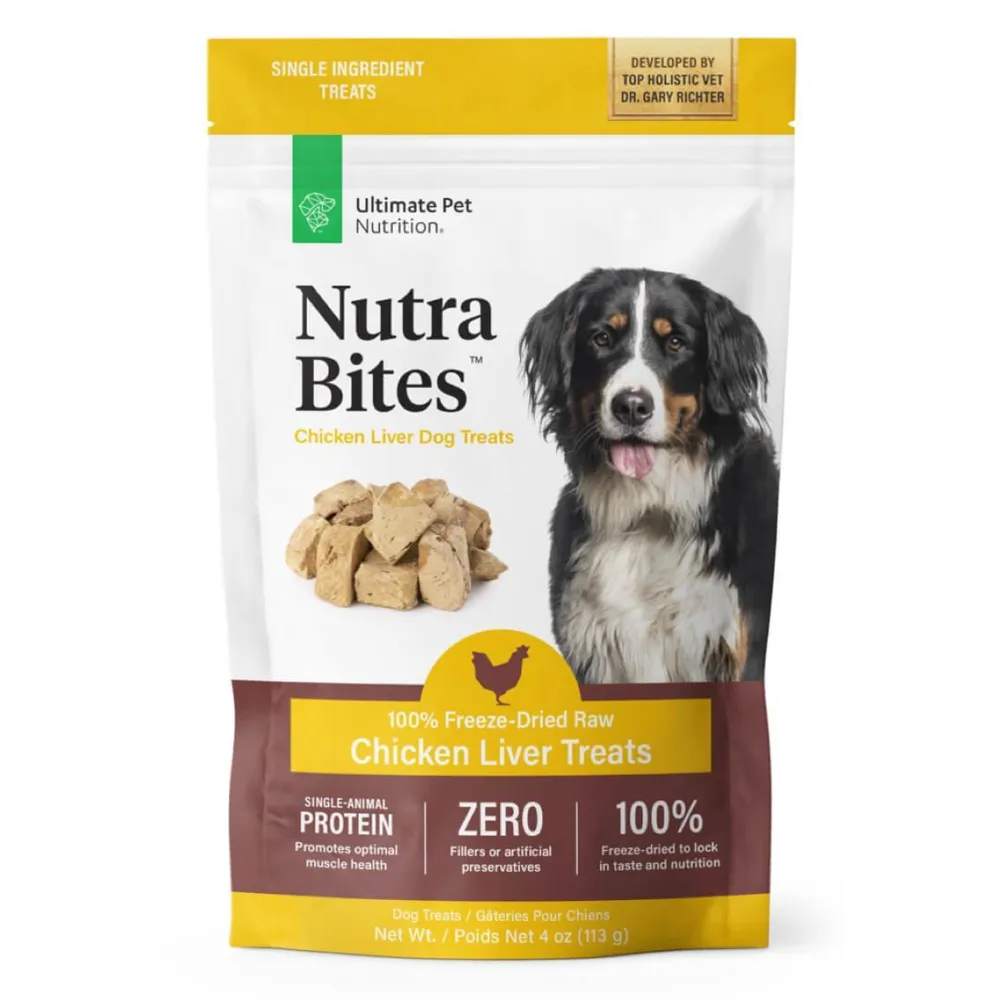 Ultimate Pet Nutrition Freeze-Dried Treats^Nutra Bites Chicken Liver Freeze-Dried Raw Dog Treats, 4-oz