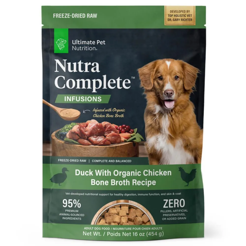 Ultimate Pet Nutrition Freeze-Dried Food^Nutra Complete Infusions Duck with Organic Chicken Bone Broth Freeze-Dried Raw Dog Food, 16-oz