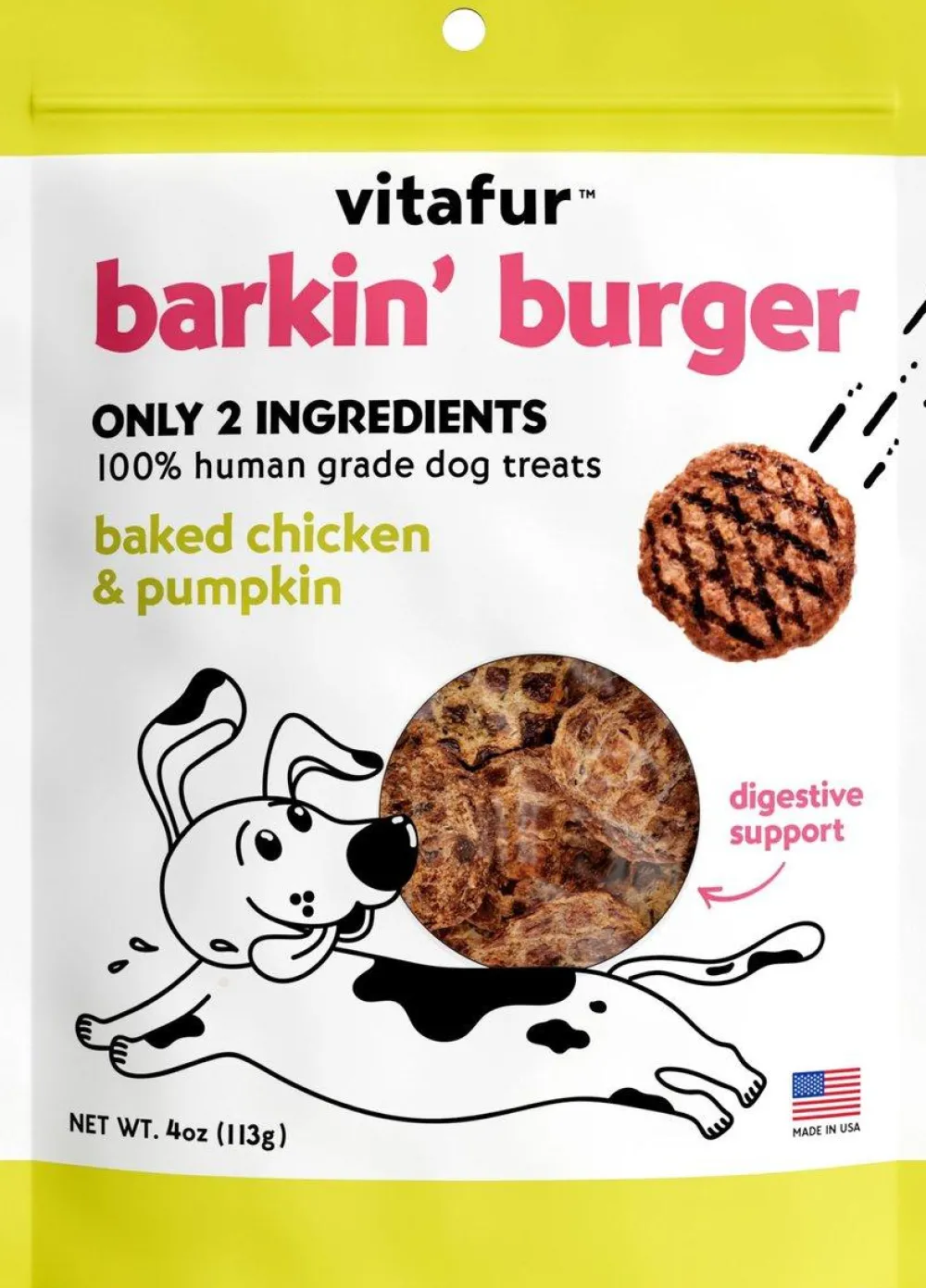 Vitafur Air-Dried & Dehydrated Treats^Barkin' Burger Baked Chicken & Pumpkin Dog Treats, 4-oz