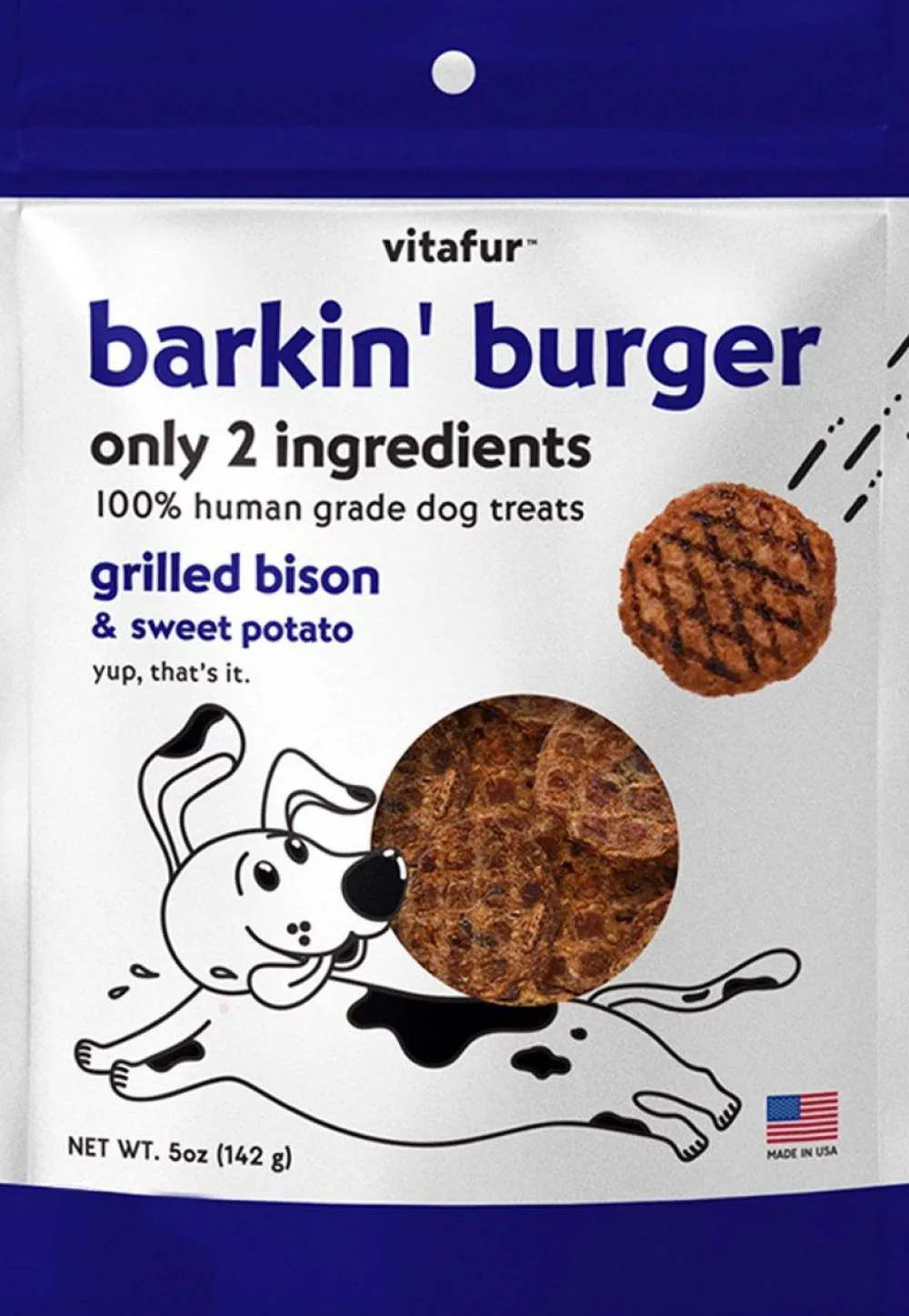 Vitafur Air-Dried & Dehydrated Treats^Barkin' Burger Grilled Bison & Sweet Potato Dog Treats, 5-oz