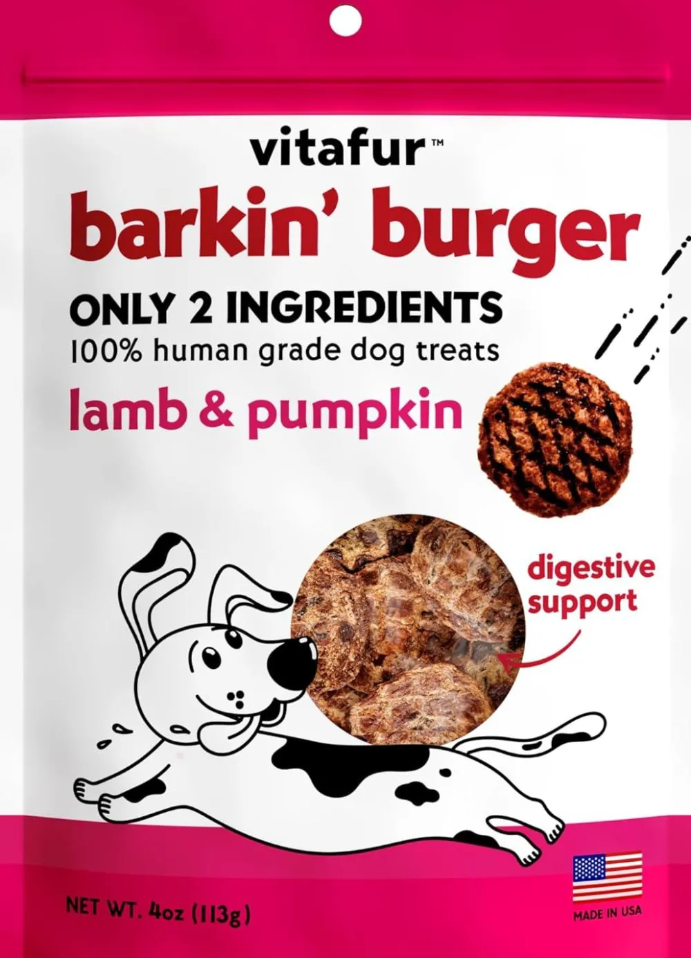 Vitafur Air-Dried & Dehydrated Treats^Barkin' Burger Lamb & Pumpkin Dog Treats, 4-oz