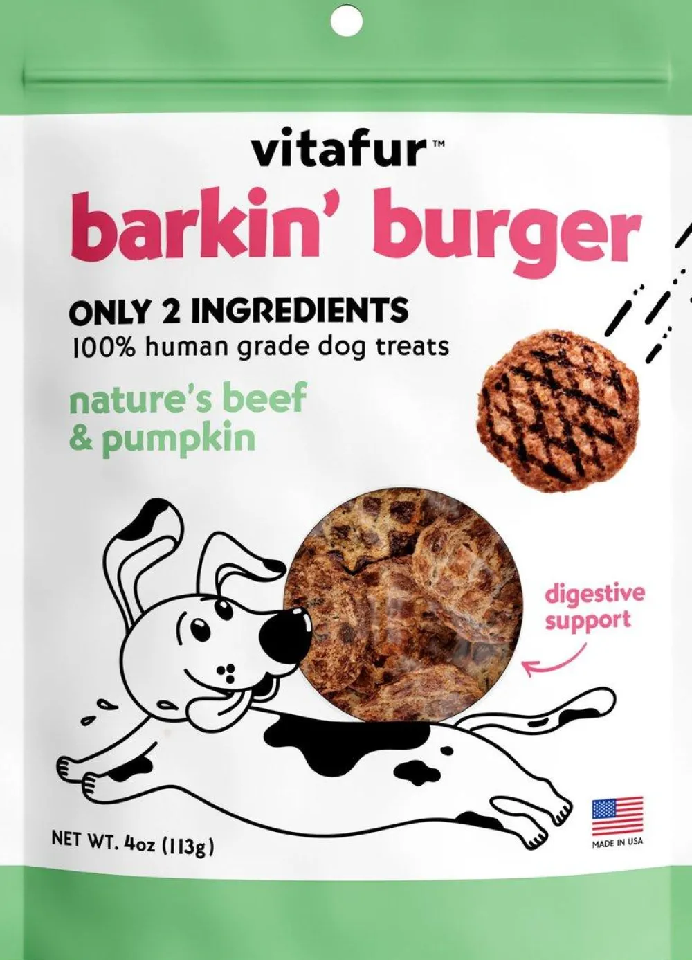 Vitafur Air-Dried & Dehydrated Treats^Barkin' Burger Nature's Beef & Pumpkin Dog Treats, 4-oz