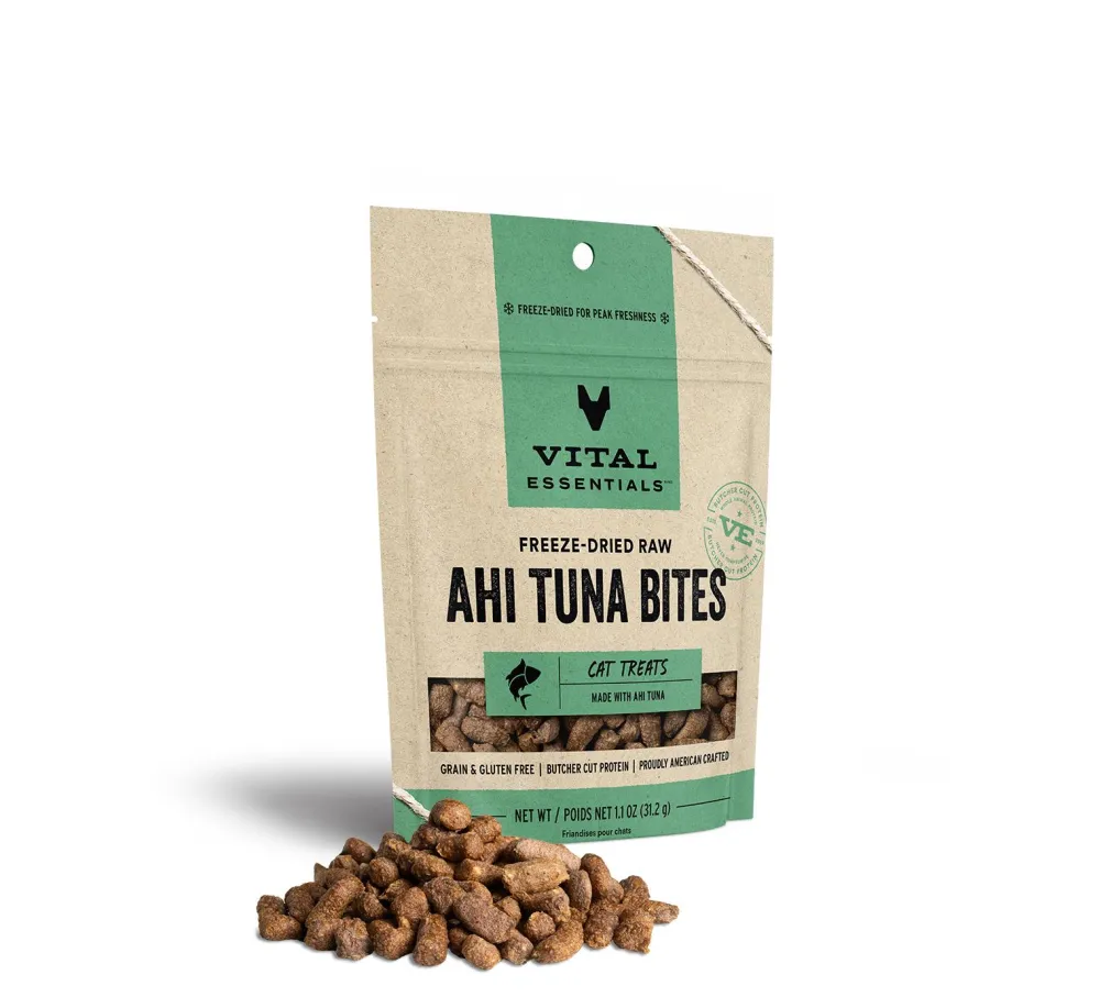 Vital Essentials Freeze-Dried Treats^Ahi Tuna Bites Freeze-Dried Raw Cat Treats, 1.1-oz