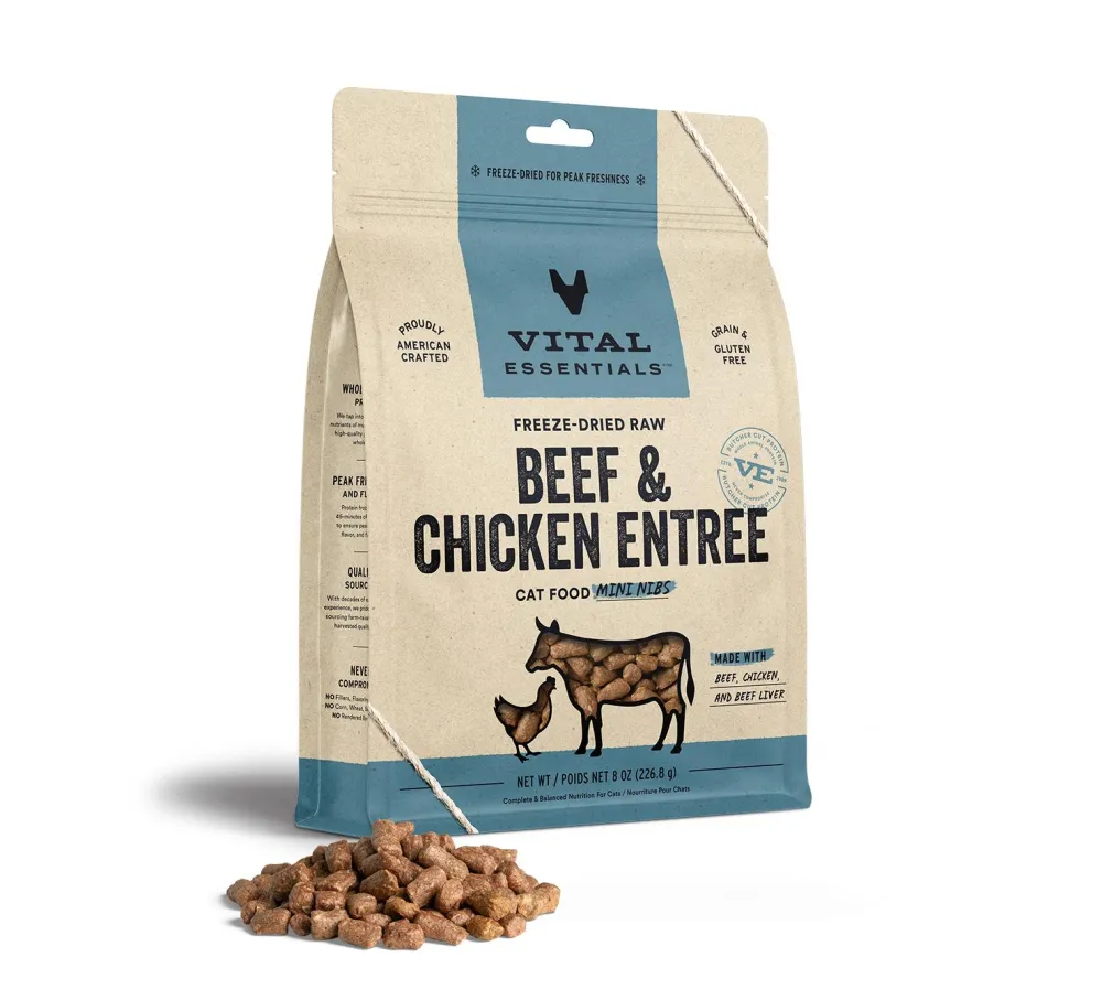Vital Essentials Freeze-Dried Food^Beef & Chicken Entree Mini Nibs Freeze-Dried Raw Cat Food, 8-oz