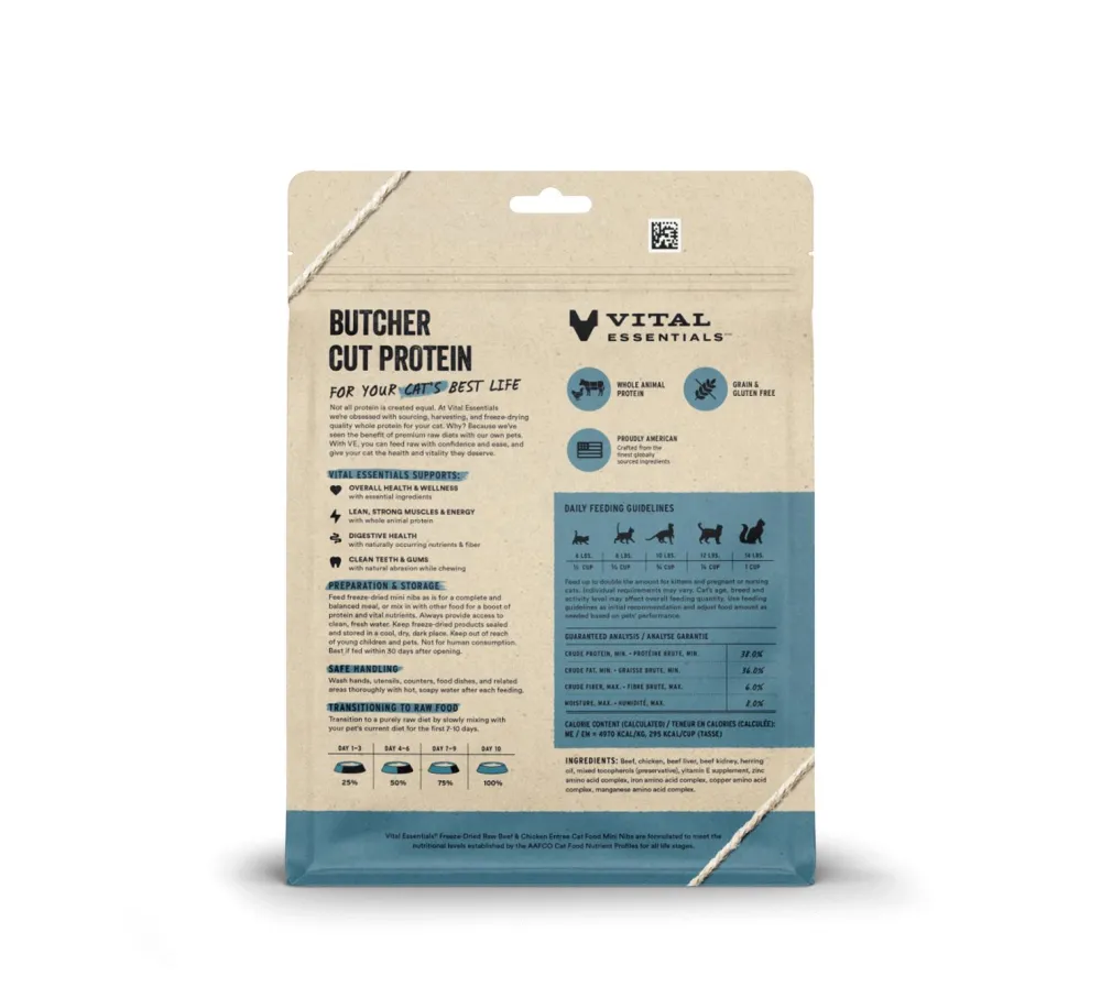 Vital Essentials Freeze-Dried Food^Beef & Chicken Entree Mini Nibs Freeze-Dried Raw Cat Food, 8-oz