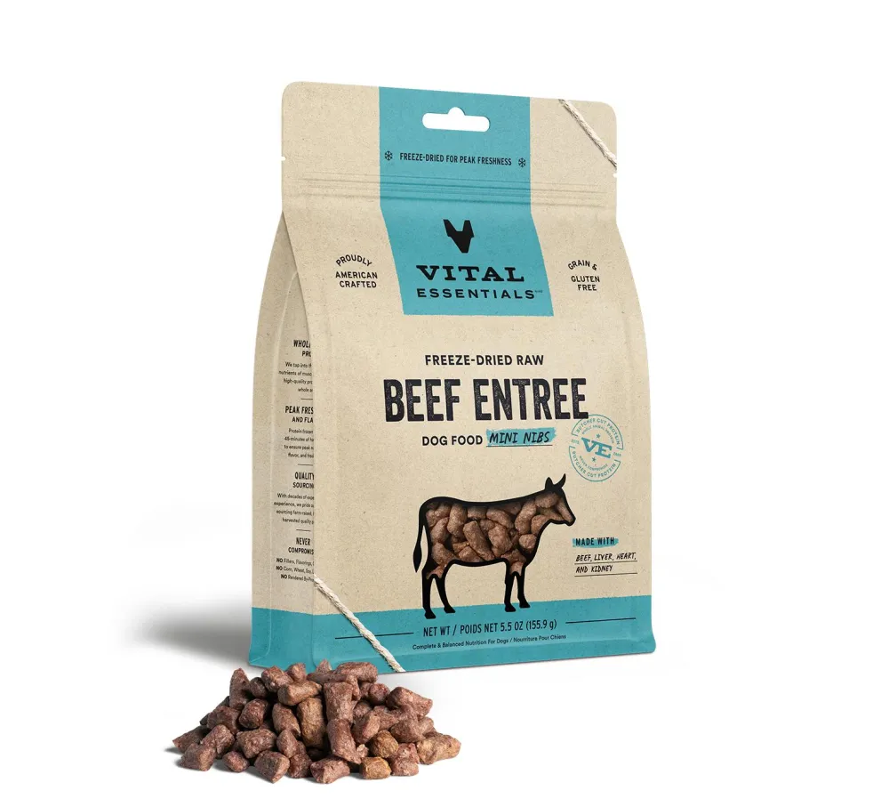 Vital Essentials Freeze-Dried Food^Beef Entree Mini Nibs Freeze-Dried Raw Dog Food, 5.5-oz