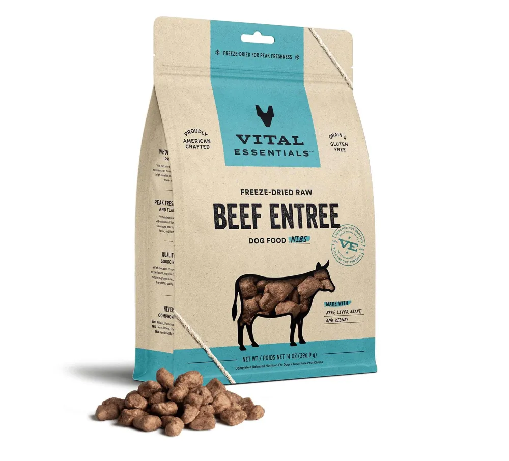 Vital Essentials Freeze-Dried Food^Beef Entree Nibs Freeze-Dried Raw Dog Food, 14-oz