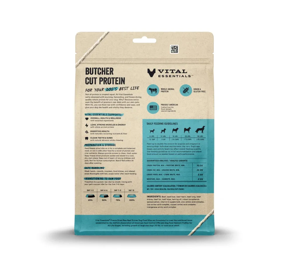 Vital Essentials Freeze-Dried Food^Beef Entree Nibs Freeze-Dried Raw Dog Food, 14-oz