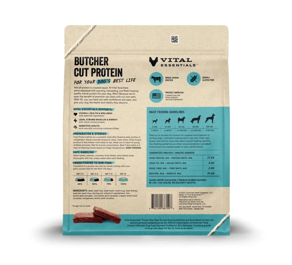 Vital Essentials Frozen Food^Beef Entree Patties Frozen Raw Dog Food, 6-lb