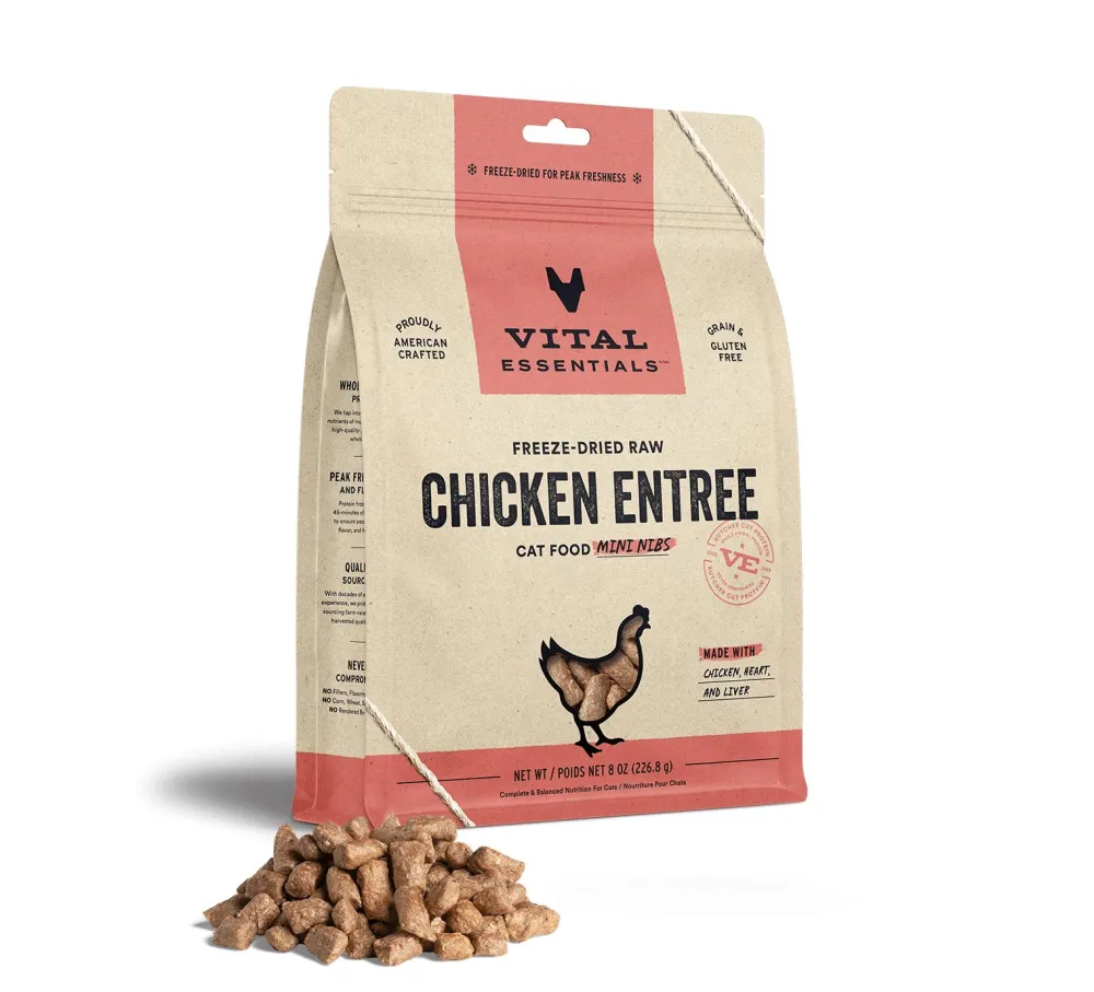 Vital Essentials Freeze-Dried Food^Chicken Entree Mini Nibs Freeze-Dried Raw Cat Food, 8-oz