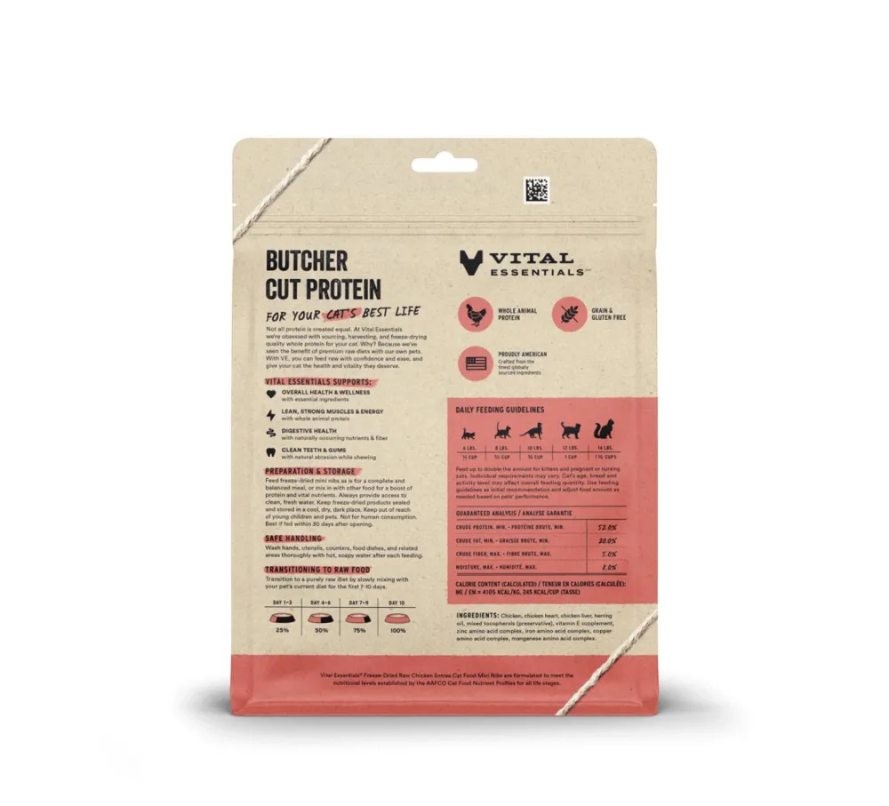 Vital Essentials Freeze-Dried Food^Chicken Entree Mini Nibs Freeze-Dried Raw Cat Food, 8-oz