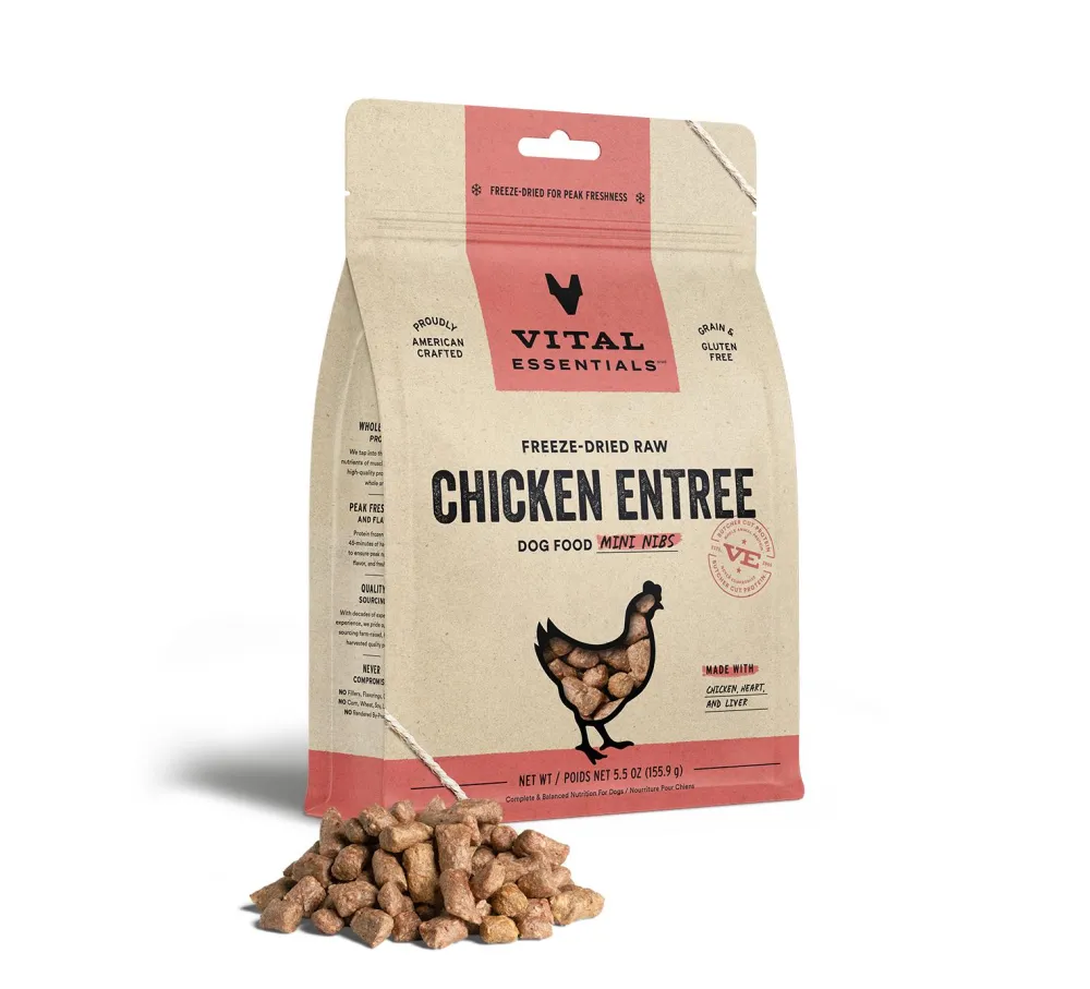 Vital Essentials Freeze-Dried Food^Chicken Entree Mini Nibs Freeze-Dried Raw Dog Food,5.5-oz