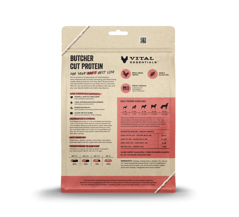 Vital Essentials Freeze-Dried Food^Chicken Entree Nibs Freeze-Dried Raw Dog Food, 14-oz