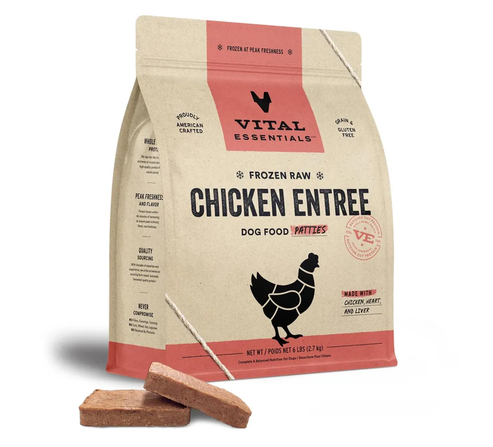 Vital Essentials Frozen Food^Chicken Entree Patties Frozen Raw Dog Food, 6-lb