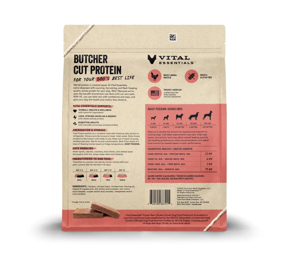 Vital Essentials Frozen Food^Chicken Entree Patties Frozen Raw Dog Food, 6-lb