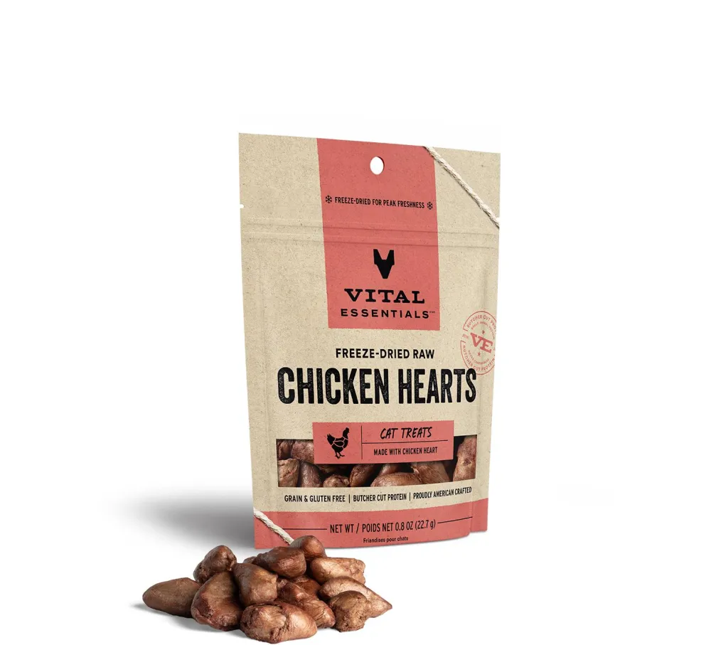 Vital Essentials Freeze-Dried Treats^Chicken Hearts Freeze-Dried Raw Cat Treats, 0.8-oz