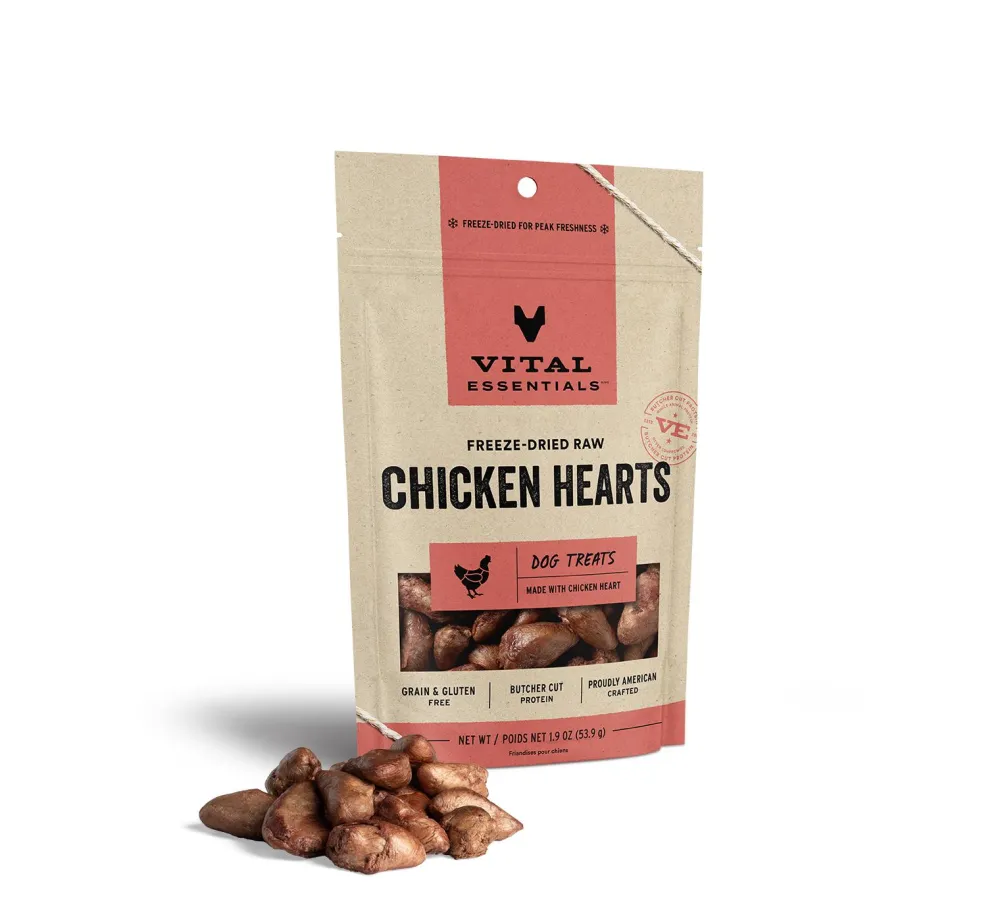 Vital Essentials Freeze-Dried Treats^Chicken Hearts Freeze-Dried Raw Dog Treats, 1.9-oz