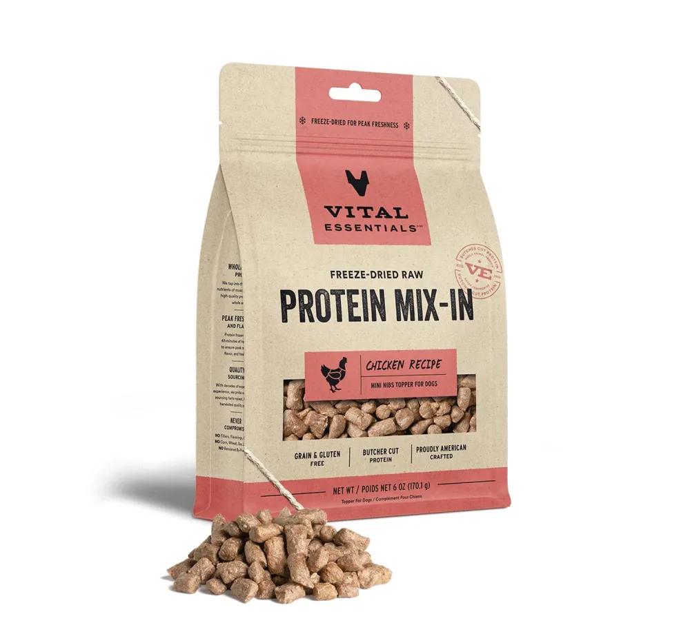 Vital Essentials Food Toppings^Chicken Protein Mix-In Mini Nibs Freeze-Dried Raw Dog Food Topper, 6-oz
