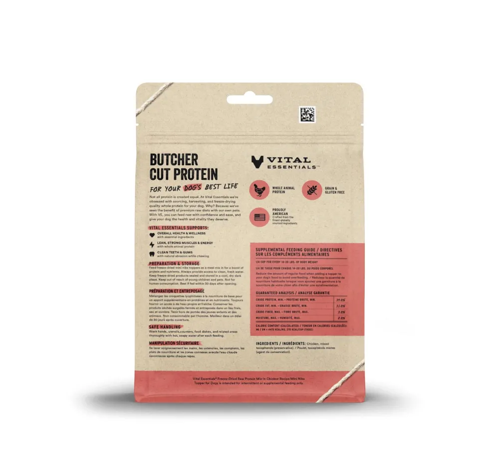 Vital Essentials Food Toppings^Chicken Protein Mix-In Mini Nibs Freeze-Dried Raw Dog Food Topper, 6-oz