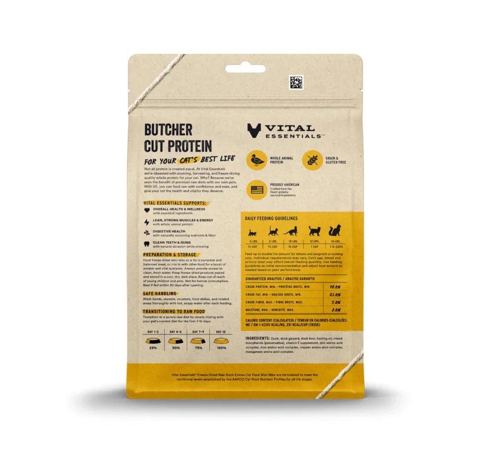 Vital Essentials Freeze-Dried Food^Duck Entree Mini Nibs Freeze-Dried Raw Cat Food, 12-oz