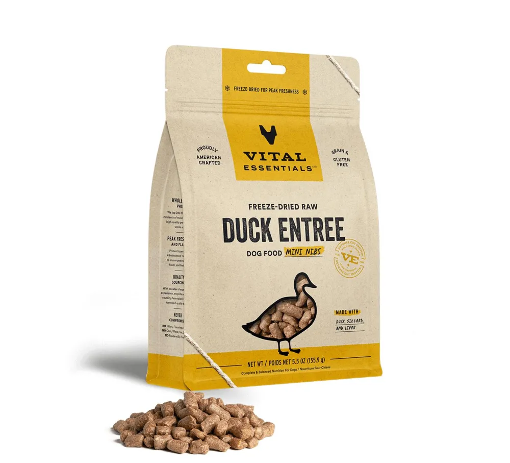 Vital Essentials Freeze-Dried Food^Duck Entree Mini Nibs Freeze-Dried Raw Dog Food, 5.5-oz