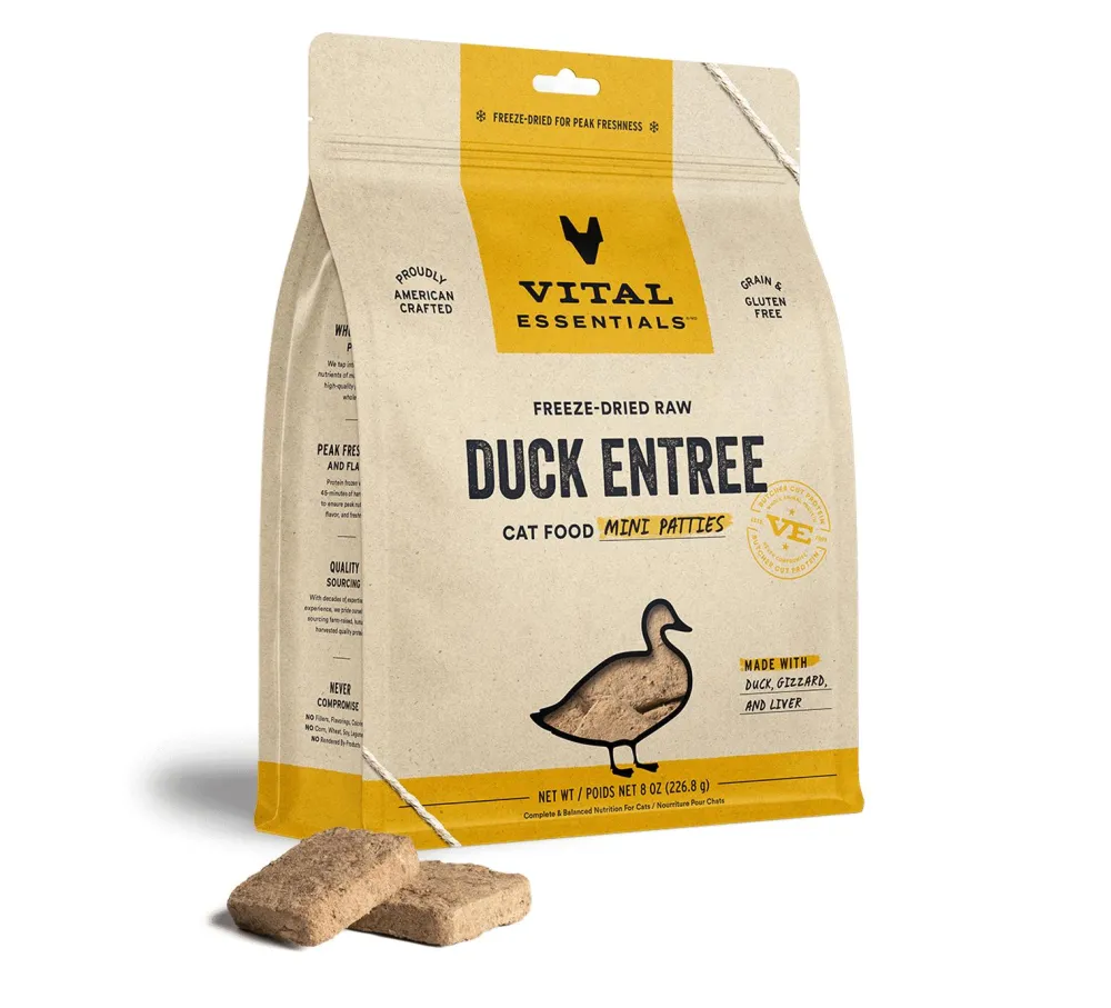 Vital Essentials Freeze-Dried Food^Duck Entree Mini Patties Freeze-Dried Raw Cat Food, 8-oz