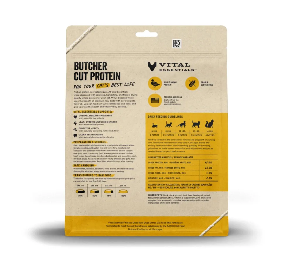 Vital Essentials Freeze-Dried Food^Duck Entree Mini Patties Freeze-Dried Raw Cat Food, 8-oz