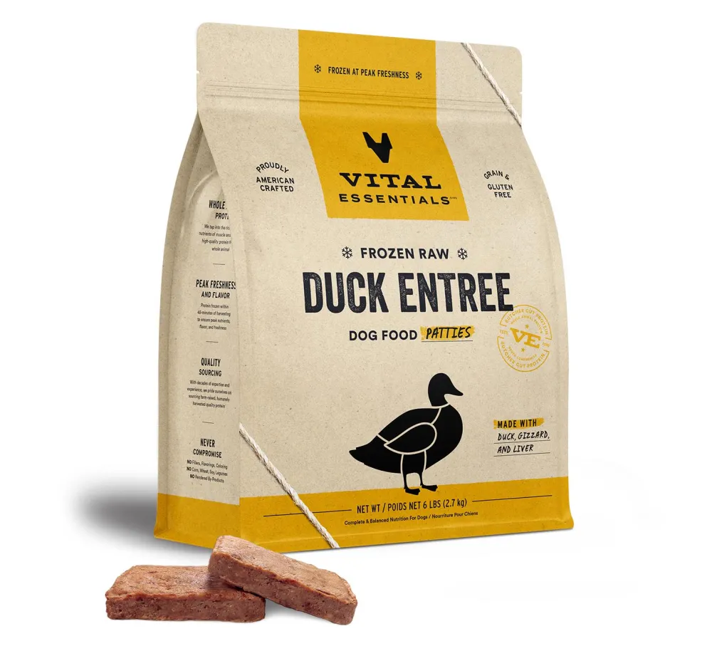 Vital Essentials Frozen Food^Duck Entree Patties Frozen Raw Dog Food, 6-lb