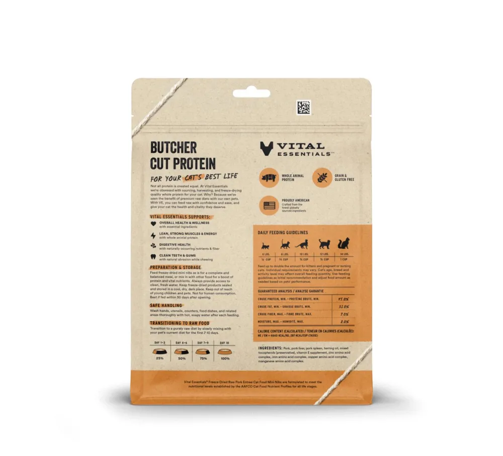 Vital Essentials Freeze-Dried Food^Pork Entree Mini Nibs Freeze-Dried Raw Cat Food, 8-oz