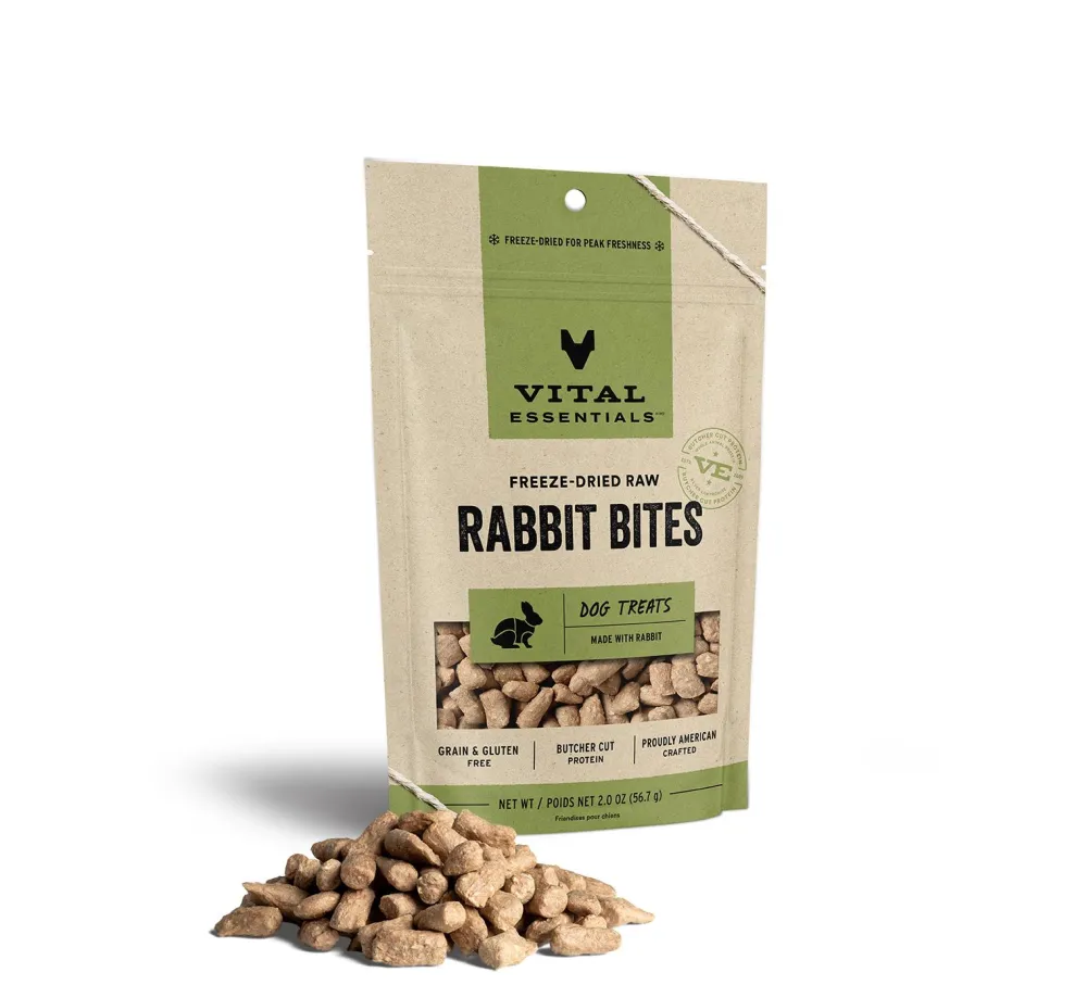 Vital Essentials Freeze-Dried Treats^Rabbit Bites Freeze-Dried Raw Dog Treats, 2-oz