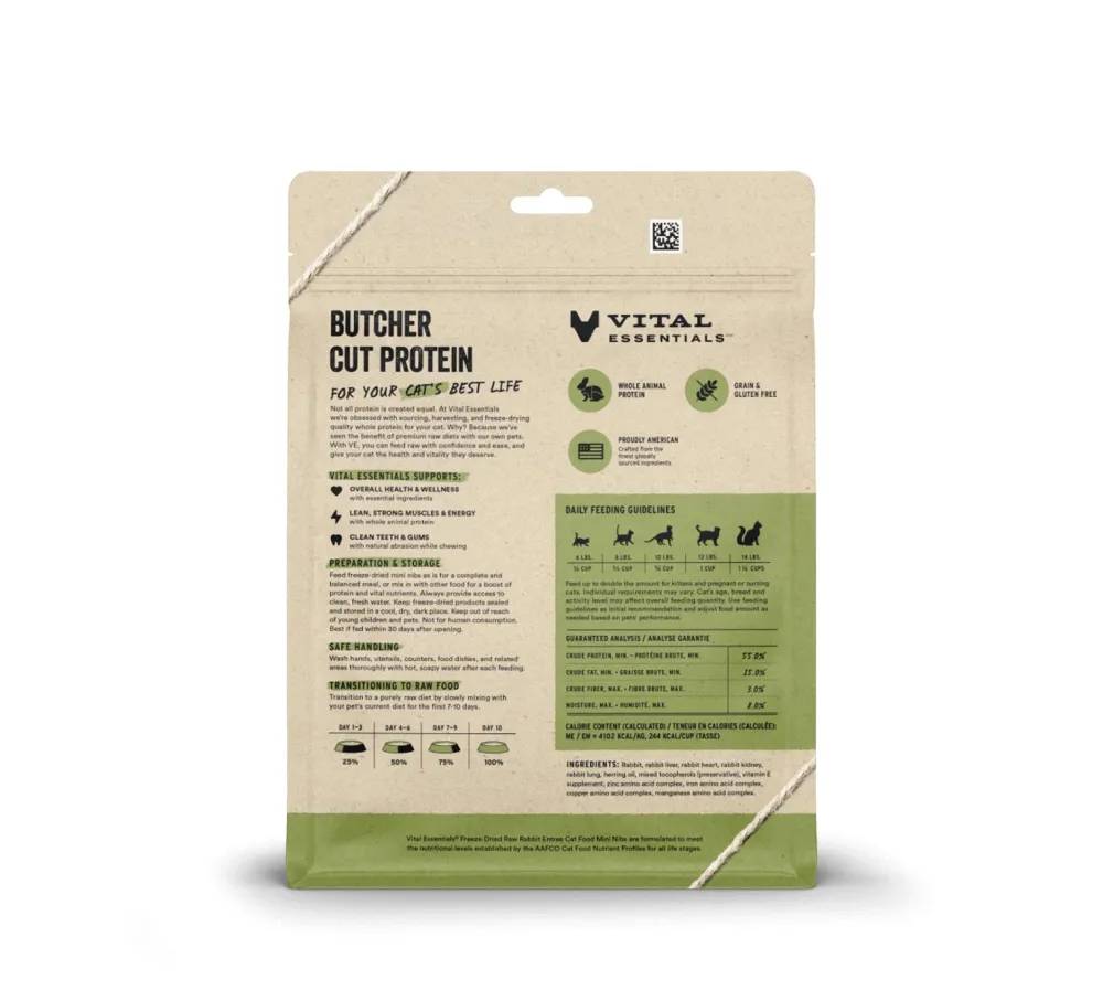 Vital Essentials Freeze-Dried Food^Rabbit Entree Mini Nibs Freeze-Dried Raw Cat Food, 8-oz