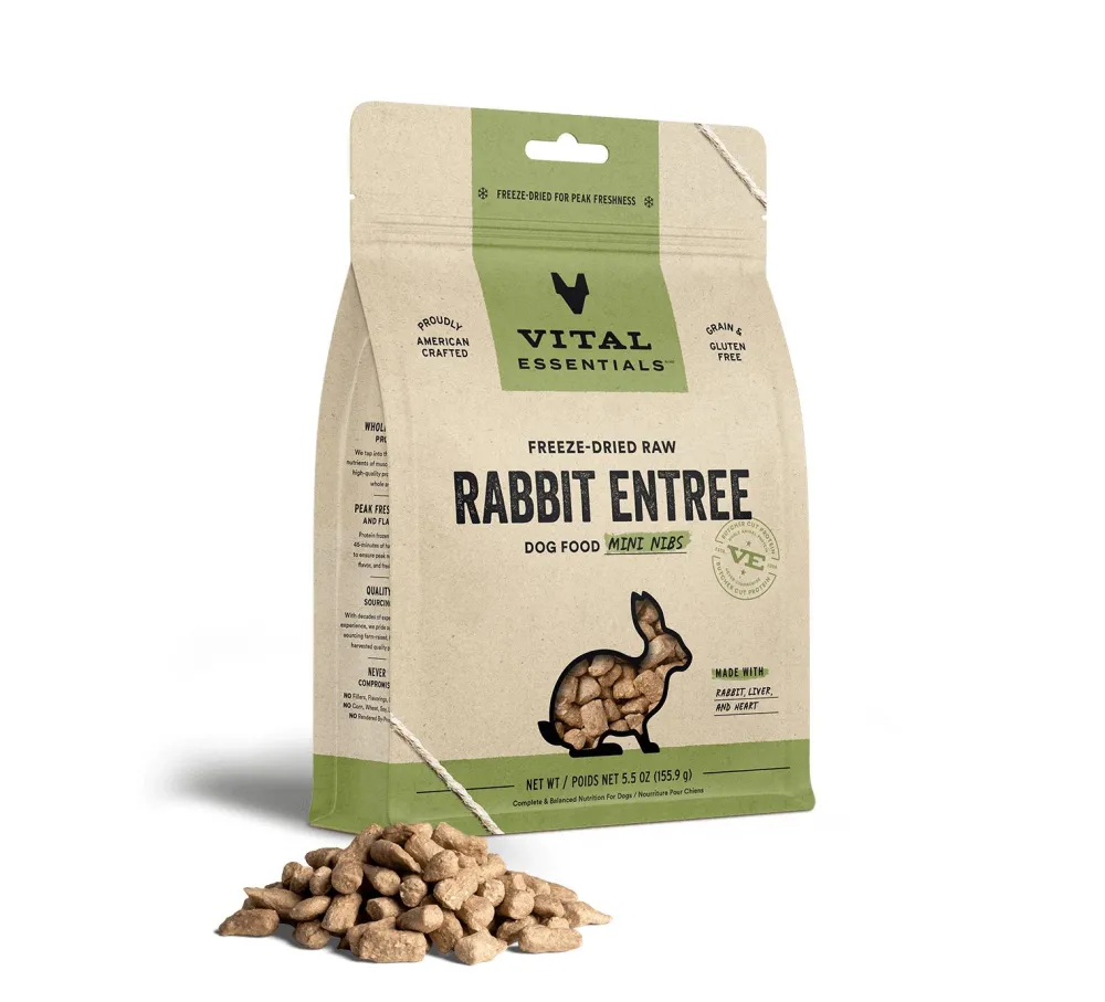 Vital Essentials Freeze-Dried Food^Rabbit Entree Mini Nibs Freeze-Dried Raw Dog Food, 5.5-oz