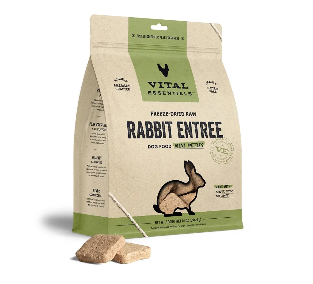 Vital Essentials Freeze-Dried Food^Rabbit Entree Mini Patties Freeze-Dried Raw Dog Food, 14-oz