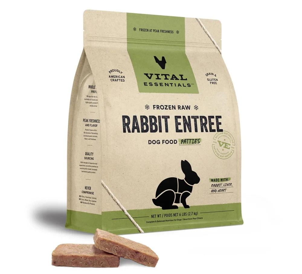 Vital Essentials Frozen Food^Rabbit Entree Patties Frozen Raw Dog Food, 6-lb