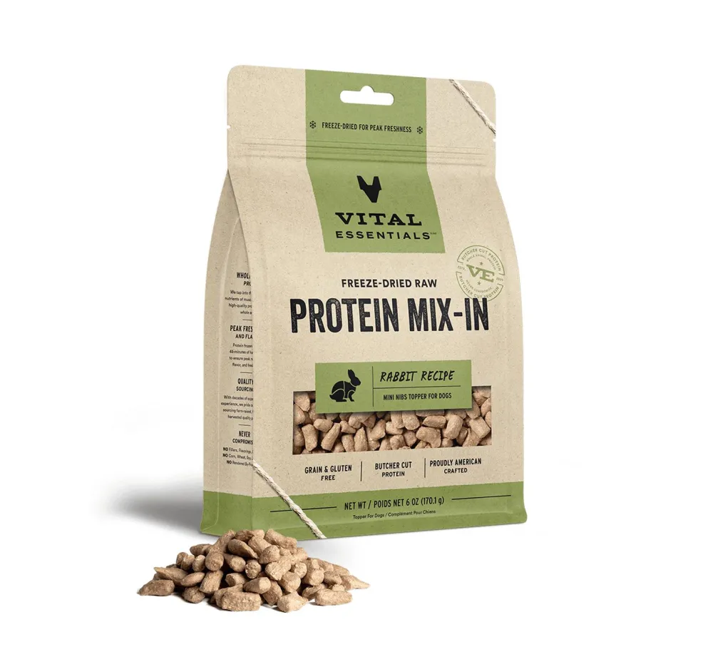 Vital Essentials Food Toppings^Rabbit Protein Mix-In Mini Nibs Freeze-Dried Raw Dog Food Topper, 6-oz