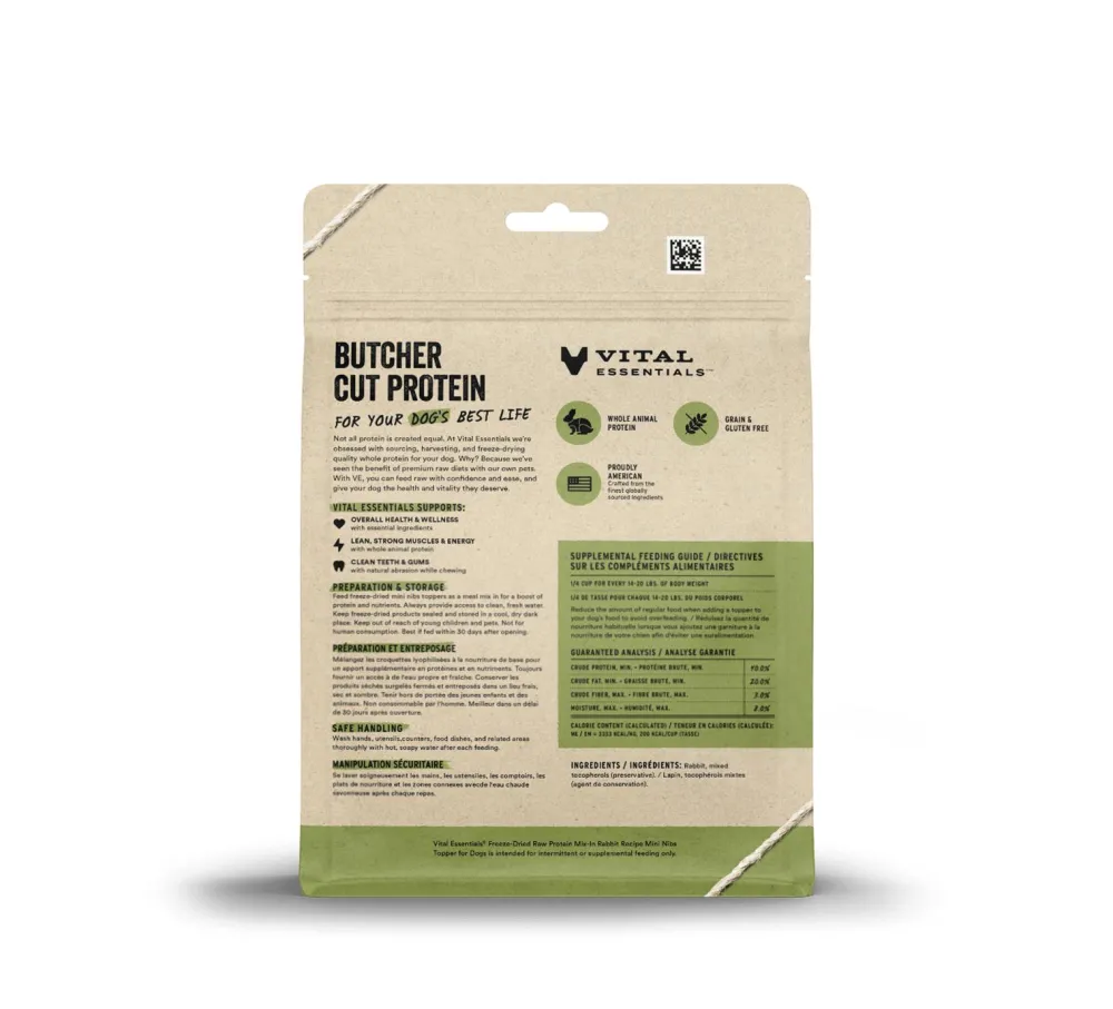 Vital Essentials Food Toppings^Rabbit Protein Mix-In Mini Nibs Freeze-Dried Raw Dog Food Topper, 6-oz