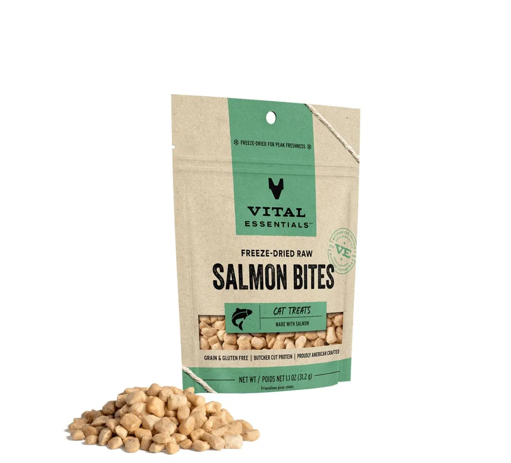 Vital Essentials Freeze-Dried Treats^Salmon Bites Freeze-Dried Raw Cat Treats, 1.1-oz