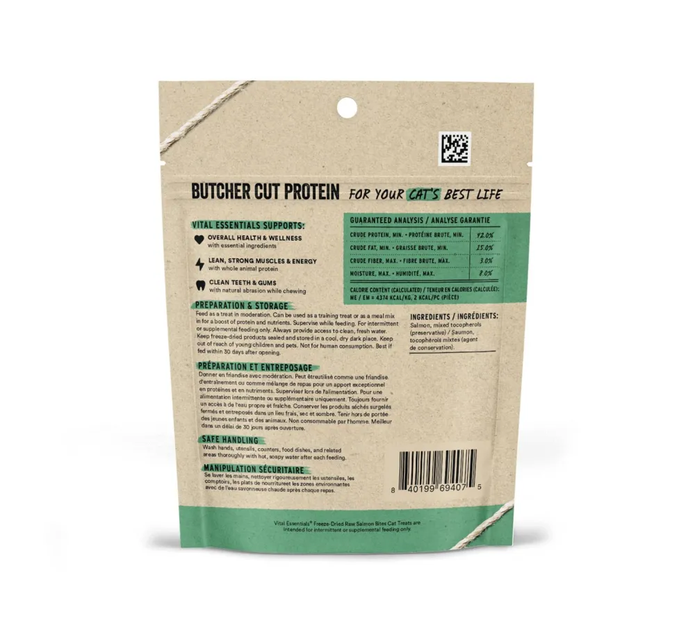 Vital Essentials Freeze-Dried Treats^Salmon Bites Freeze-Dried Raw Cat Treats, 1.1-oz
